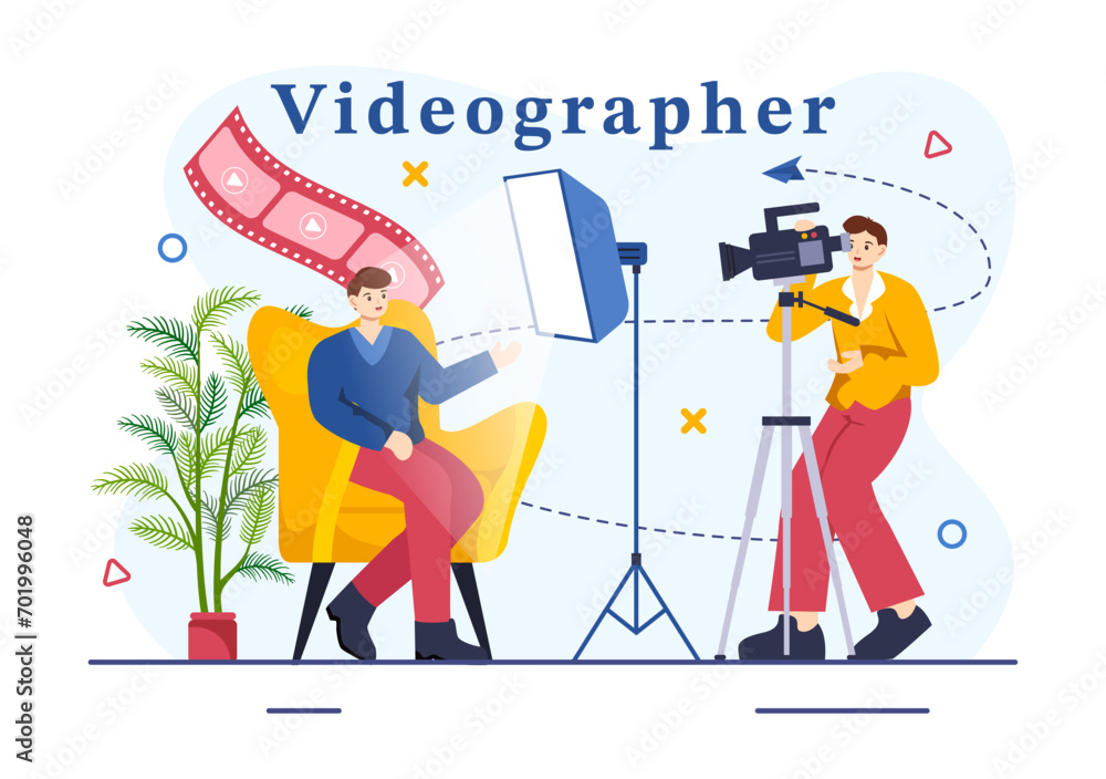 Videographer Services Vector Illustration with Record Video Production, Movie, Equipment and Cinema Industry in Flat Cartoon Background