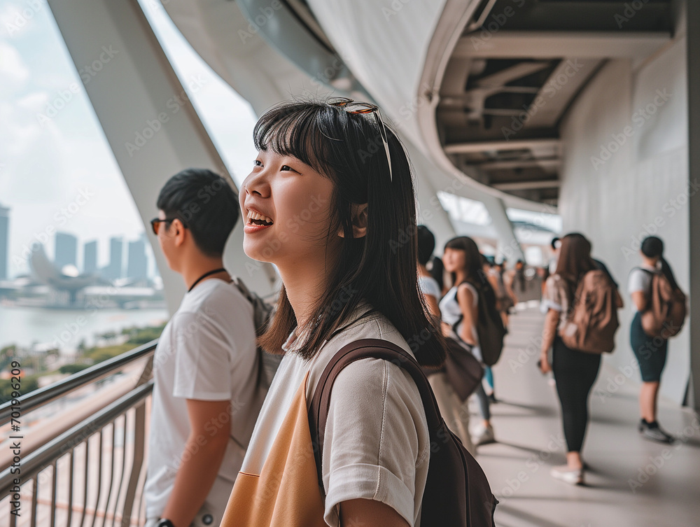 A Photo Of A Group Of Asian Teenagers Exploring The Modern Architecture ...