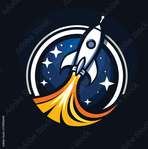 Rocket blasting off the earth in space