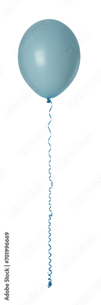 Light blue balloon with ribbon isolated on white