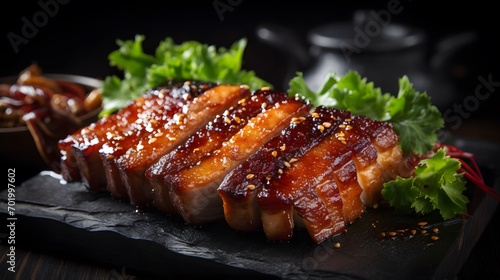 Close up of grilled pork belly meat