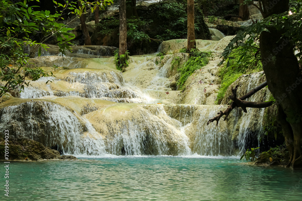 Naklejka premium Landscape view of Erawan waterfall Kanchanaburi Thailand