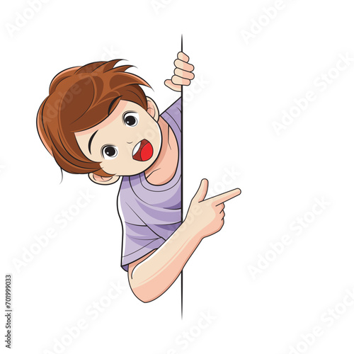 Smart kid. a boy is pointing. Vector illustration