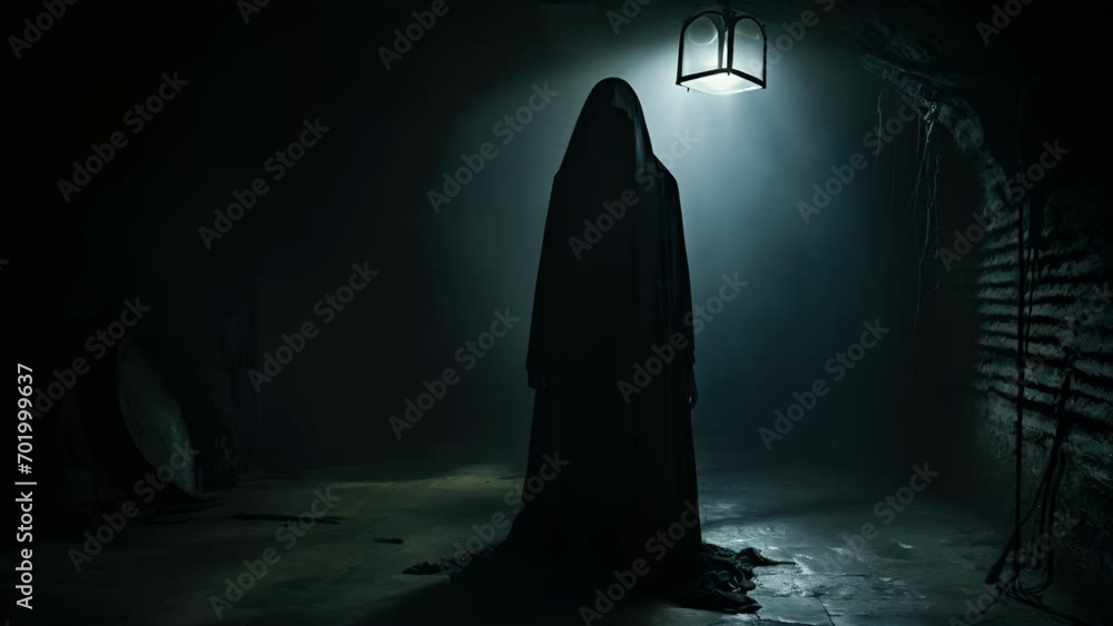 A dimly lit chamber a hooded figure with sunken holloweyed sockets and an ominous presence lurking in the shadows. A dimly lit chamber a hooded figure with sunken holloweyed sockets and an ominous presence lurking in the shadows.