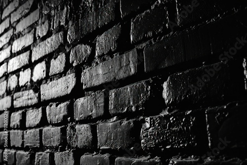 Black brick wall, dark background for design.