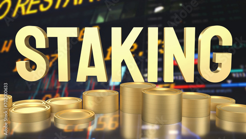 Photos The staking text refers to the process of actively participating in a blockchain network  3d rendering