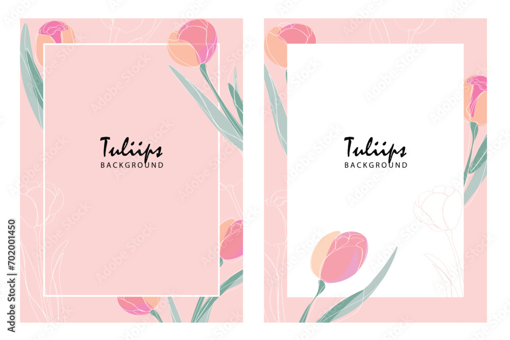 Set of tulips line arts banner. Tulips line arts plant hand drawn vector set on transparent background.Vector illustration. Tulip flower bouquet with line pattern on white - obrazy, fototapety, plakaty 