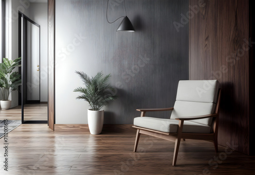 photo realistic simple and modern interior with chair ai generated
