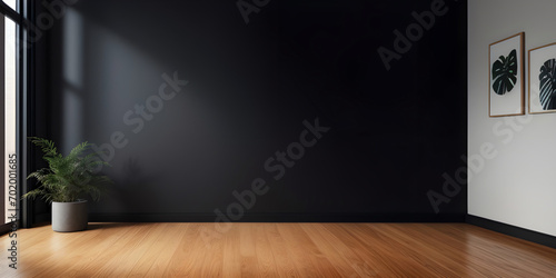 photo empty room with black wall with copy space ai generated
