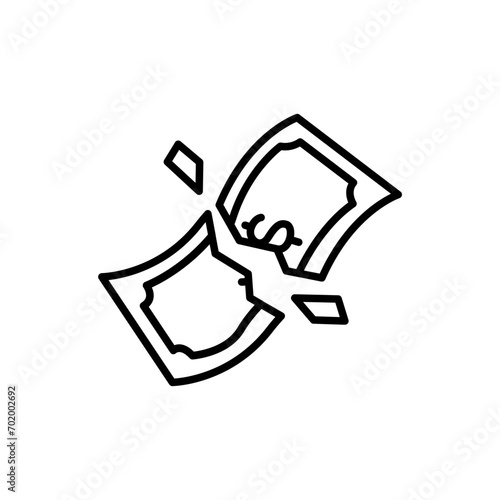 Torn money outline icons, minimalist vector illustration ,simple transparent graphic element .Isolated on white background