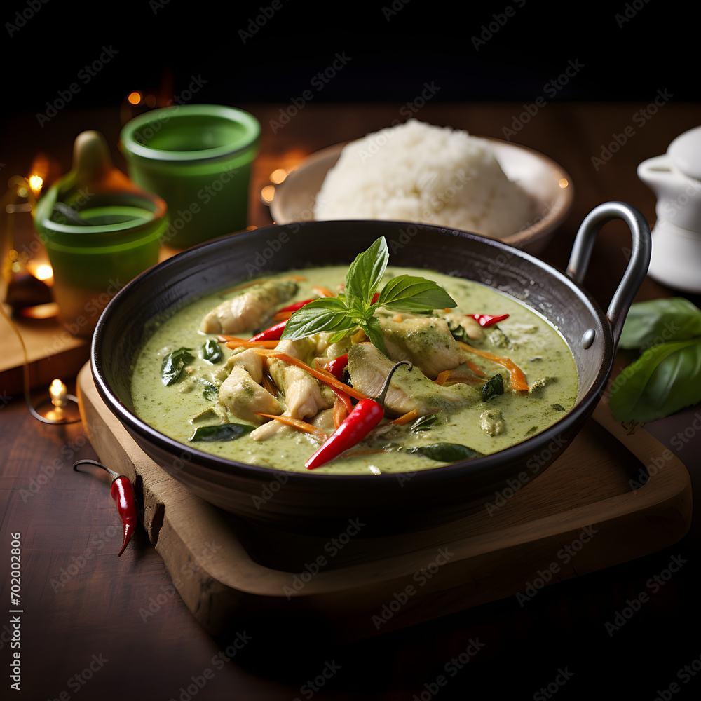 Chicken Green Curry with rice, thai food