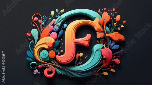 A playful and whimsical "F" letter logo with a hand-drawn feel, featuring vibrant colors and a mix of serif and sans-serif fonts | English alphabet | English Letters