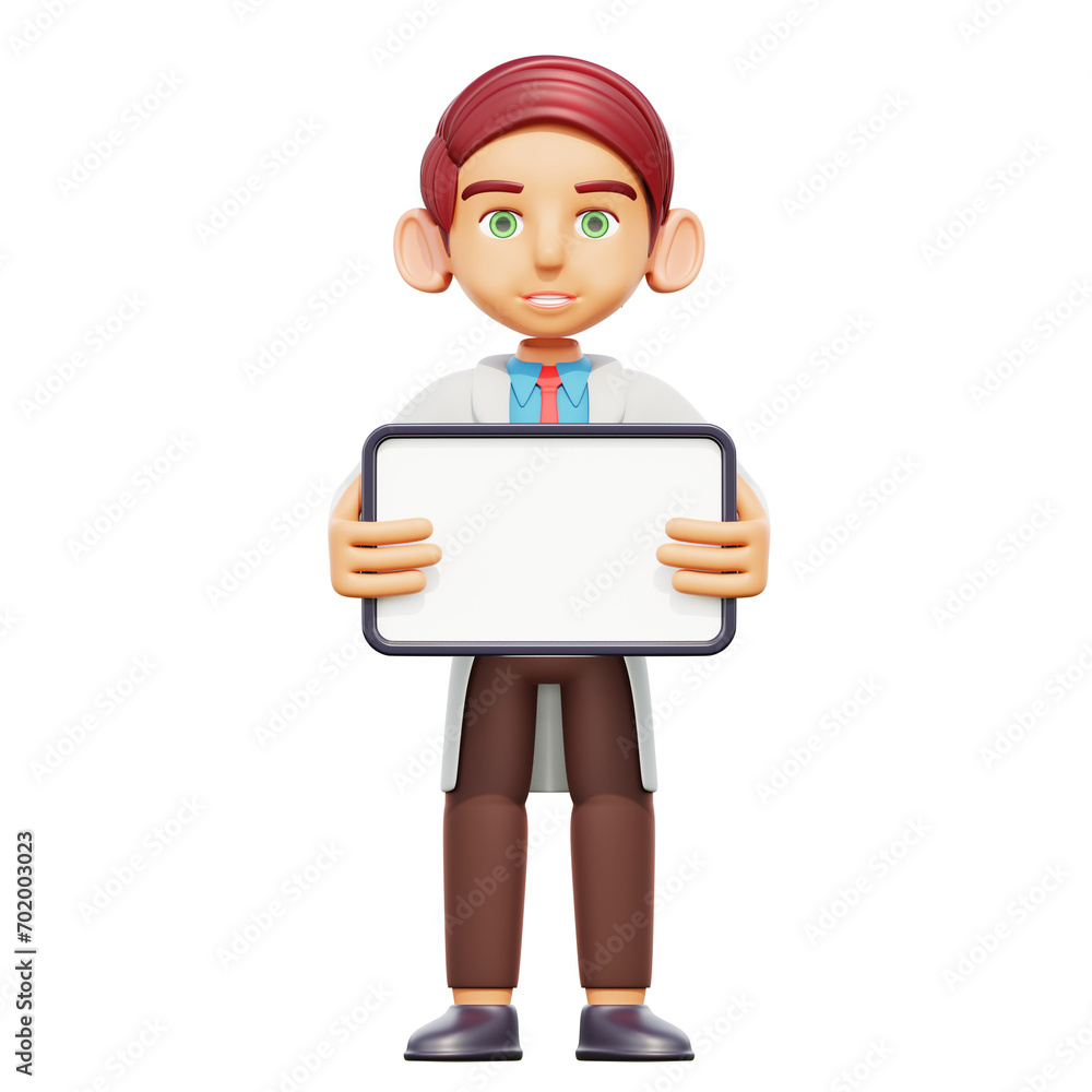 3d illustration male doctor holding blank board 3d illustration male doctor holding blank board