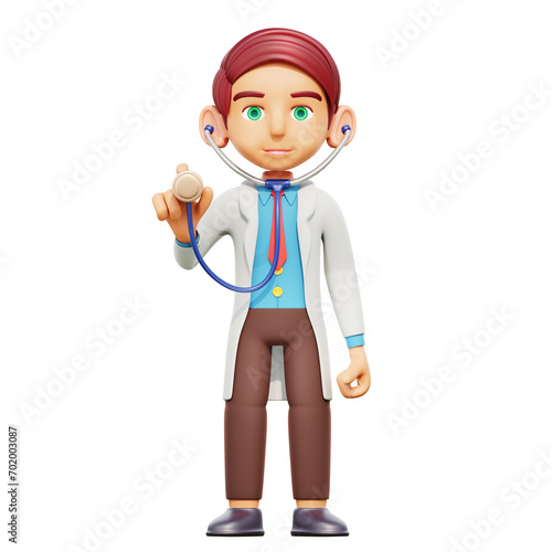 3d illustration male doctor holding stetoscop
 photo