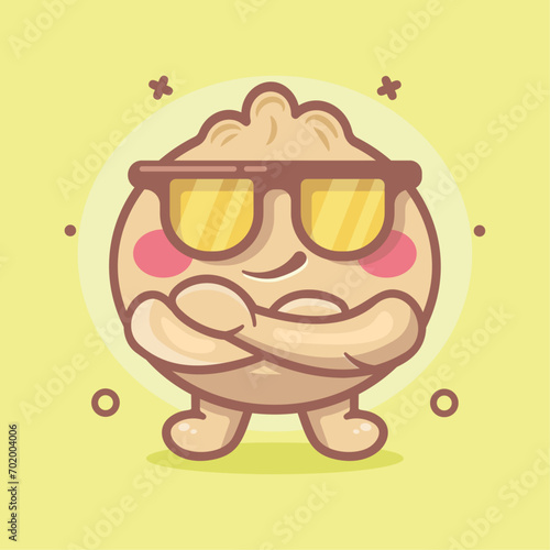 cool dim sum food character mascot with crossed arms isolated cartoon in flat style design