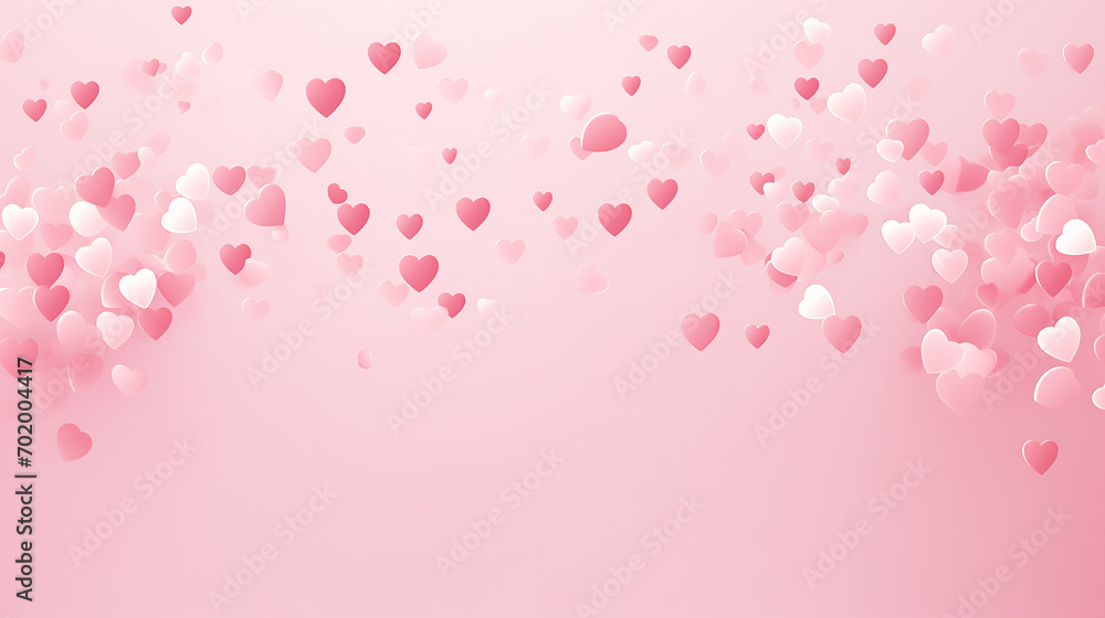 valentines day card. heart confetti falling over pink background with copy space valentines day card. heart confetti falling over pink background with copy space
