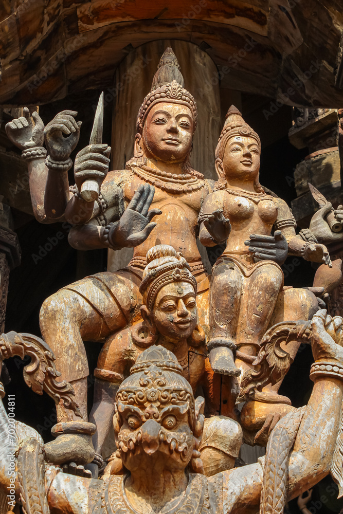 Wooden sculptures. The Temple of Truth. The city of Pattaya. Thailand. Wooden sculptures. The Temple of Truth. The city of Pattaya. Thailand.