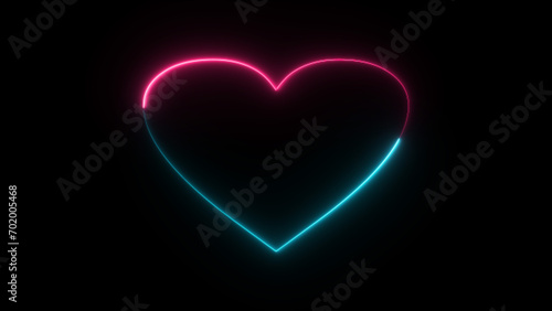 Neon heart and glowing borders isolated on a dark background. Blue and red design element for Happy Valentine s Day.