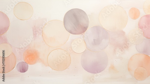 Soft watercolor circles in Buttercream, Vanilla colors styled with a playful vibe, whimsical shapes. Trendy pastel background with creative drawing. Festive card.