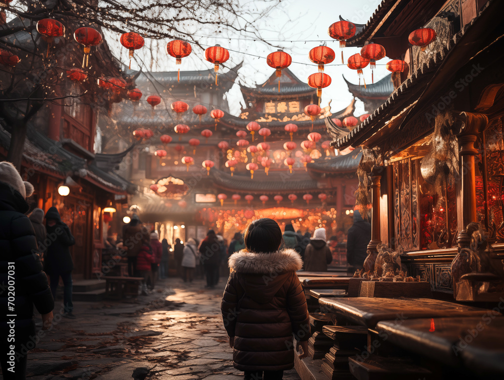 Chinese people in Chinese temple celebrating Chinese lunar new year, beautiful temple vibes Chinese people in Chinese temple celebrating Chinese lunar new year, beautiful temple vibes