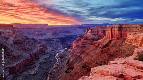 Amazing canyon landscape with sharp angles and smooth curves, showcasing the dynamic twilight sky