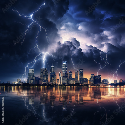 A Thunderstorm over a City Skyline