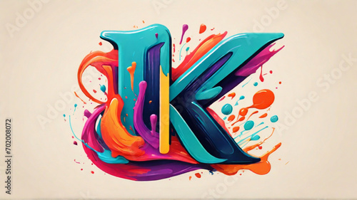 A playful and whimsical "K" letter logo with a hand-drawn feel, featuring vibrant colors and a mix of serif and sans-serif fonts | English alphabet | English Letters