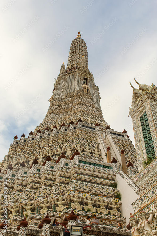 Chedi and Giant or Yak Wat Arun at Phra Prang, Wat Arun, Arun temple Bangkok Thailand.