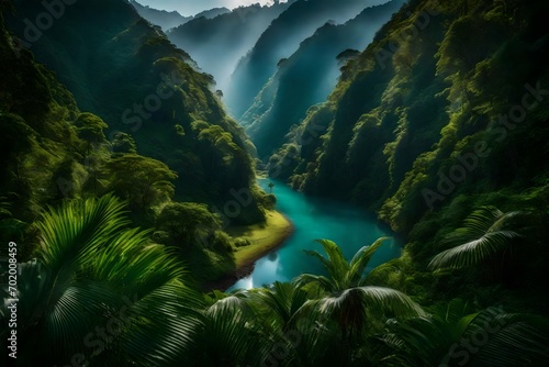 A serene rainforest valley welcomes the gentle morning light.