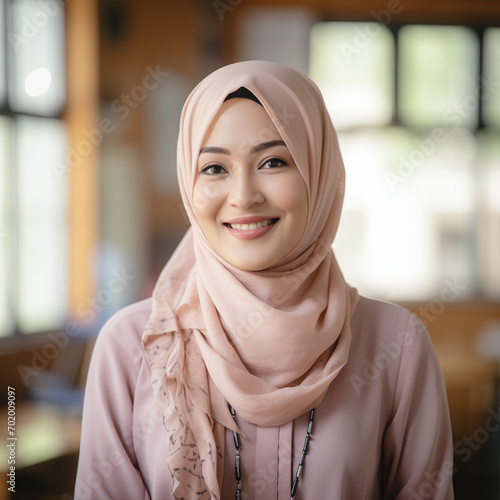 Closeup of female Malay teacher with headscarf smiling  © Vyio
