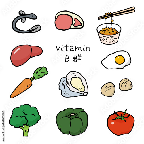 ビタミンB群＿手描きのかんたんシンプルな食品イラストアイコンセット