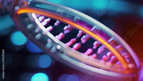 A mesmerizing closeup of a gene being inserted into a plasmid using CRISPR technology, emphasizing the efficiency and speed of this gene editing tool. photo
