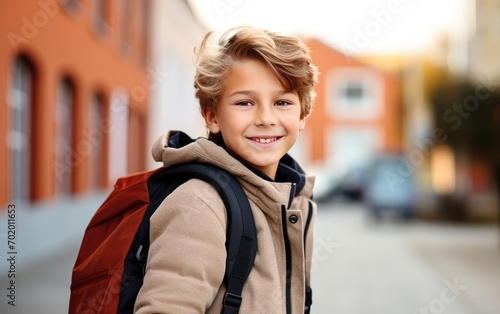 Boy standing with a backpack.