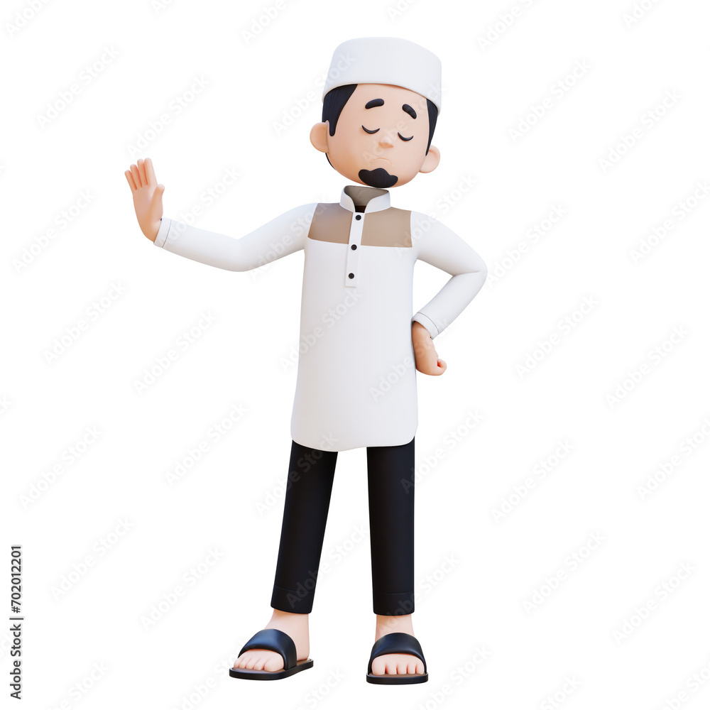 3D Characters of Muslim Man in stop refusal pose perfect for banner, web dan marketing material 3D Characters of Muslim Man in stop refusal pose perfect for banner, web dan marketing material