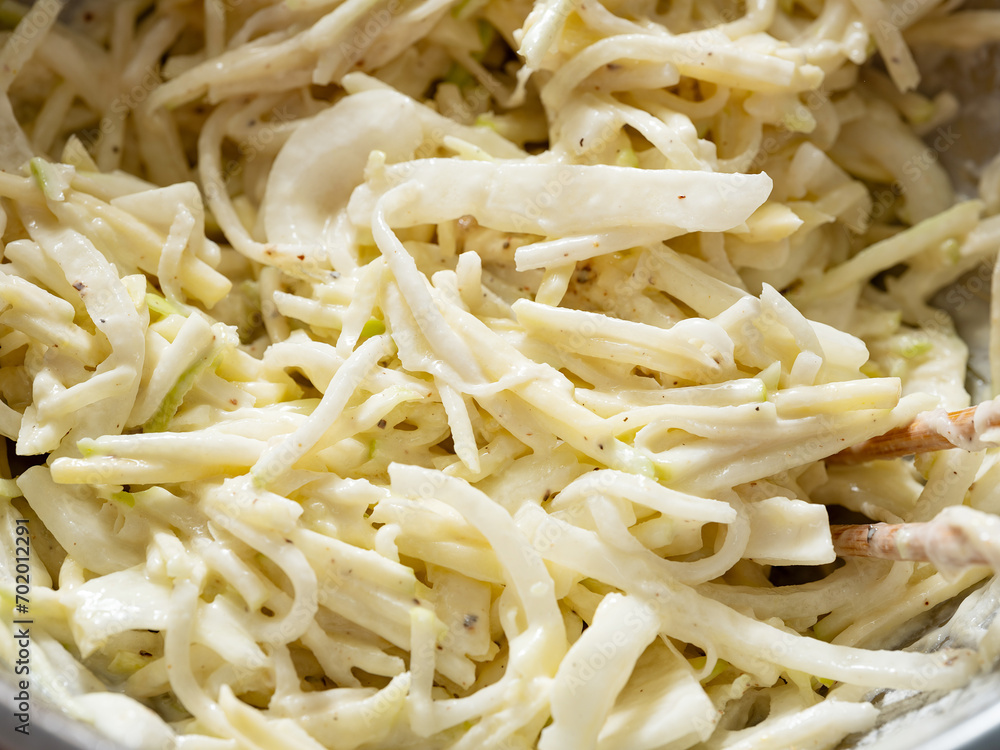 Sliced potatoes in flour dough Sliced potatoes in flour dough