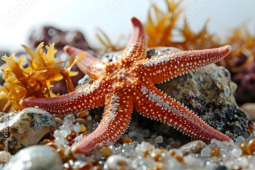 Closeup of red starfish under the sea © thiraphon