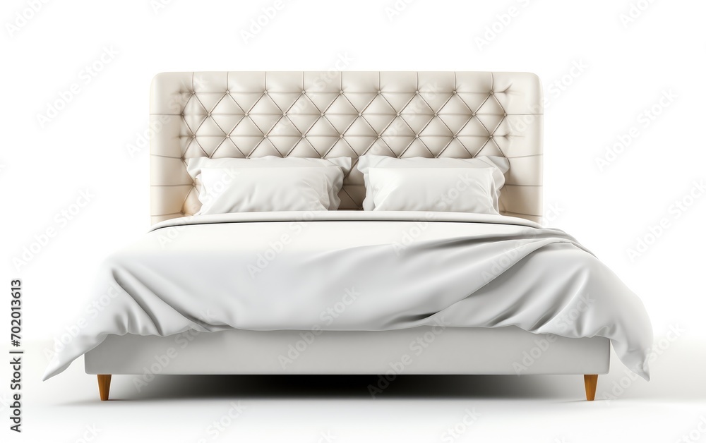 Tufted double bed, fabric double bed isolated on white background.
