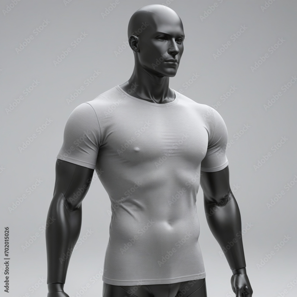 Fototapeta premium Grey male t-shirt in manekin realistic mockup set from front and back view, blank textile print design template for fashion apparel