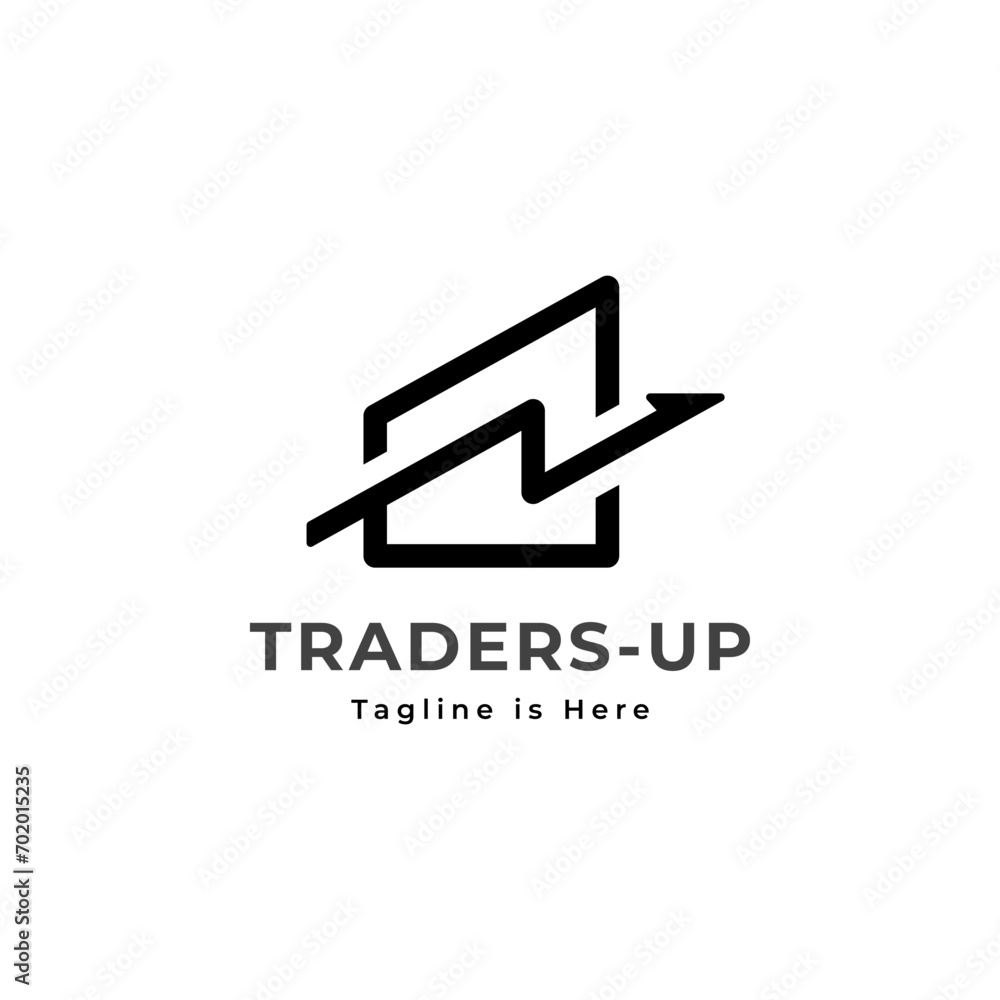 Trade Trader Logo Template. Graph Chart Upward Arrow Financial Icon Vector Illustration