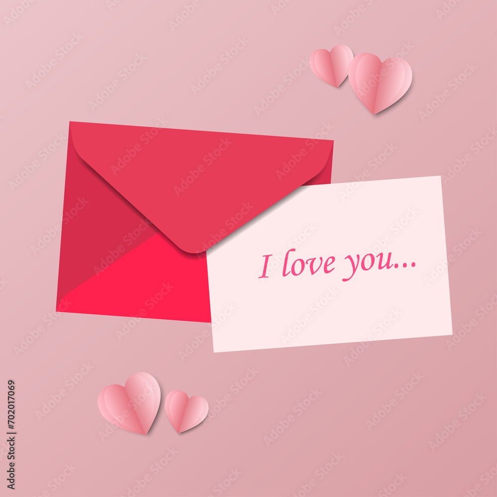 Valentine's day greeting card, love heart poster, banner in flat style.