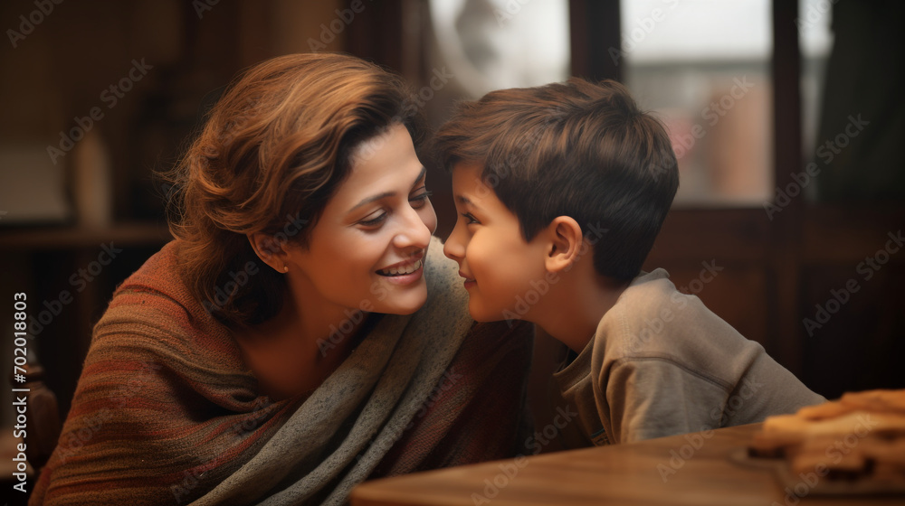 a smiling mother and son at home a smiling mother and son at home