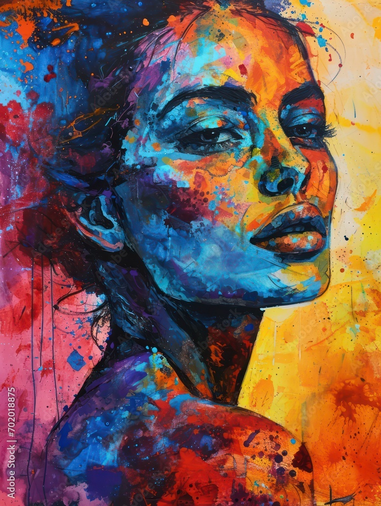 Fototapeta premium Vibrant Acrylic Ink Painting Depicting a Beautiful Woman with Rich Colors