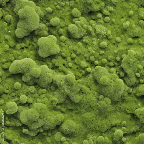Unicellular green algae chlorella spirulina with large cells single-cells with lipid droplets. Watercolor seamless horizontal border macro microorganism bacteria for cosmetics biological biotech
