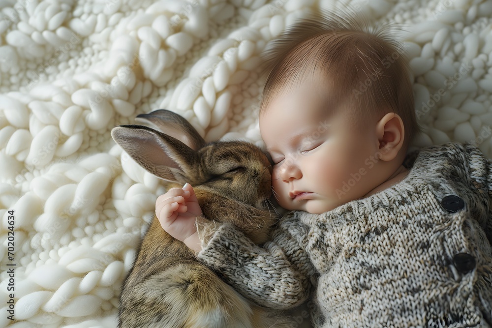 Sleeping baby with a bunny Sleeping baby with a bunny
