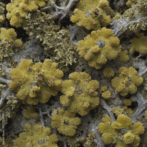 Grey-green natural stone background with rough textured surface and Lichen Moss. structure of Lichen rhizocarpon on grunge old stones mineral backdrop. flat lay. close up photo