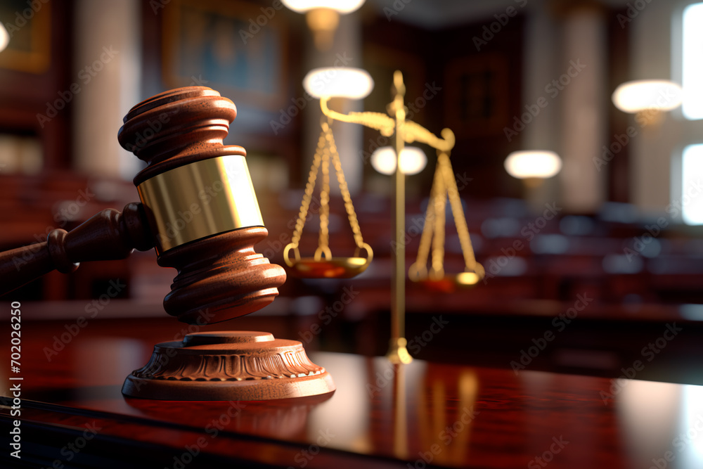 Symbolizing law and authority: a judgment gavel in a courtroom, representing the legal process for crime judgment, legislation, and judicial decisions. Symbolizing law and authority: a judgment gavel in a courtroom, representing the legal process for crime judgment, legislation, and judicial decisions.