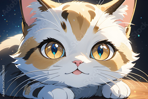 draw an animation that features cat eyes even larger and rounder, emphasizing their cuteness. Make the pupils sparkle and animate the eyes with liveliness, generative Ai, Ai photo