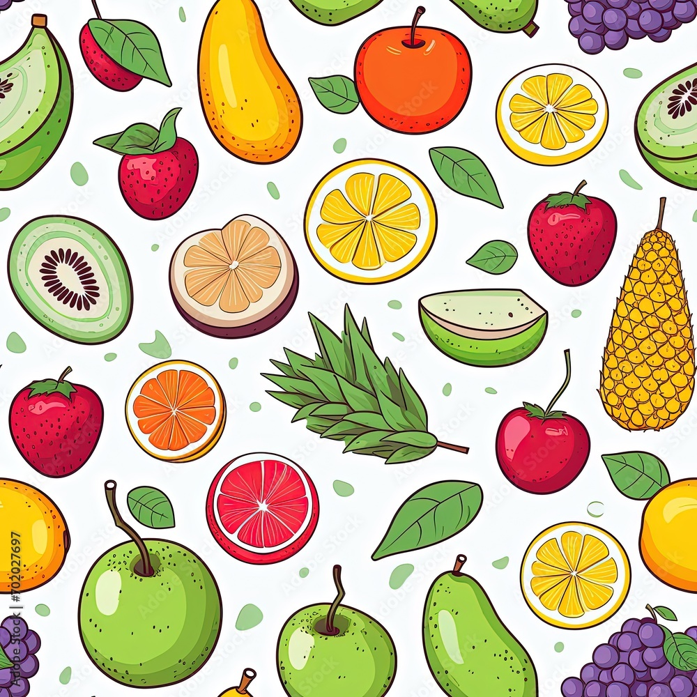 Colorful cartoon fruits seamless pattern Colorful cartoon fruits seamless pattern