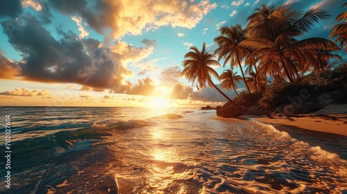 Sunset Beach with palm trees 