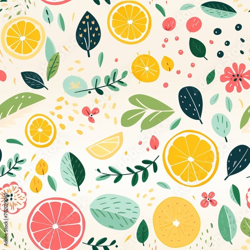 Seamless pattern with citrus fruits and leaves